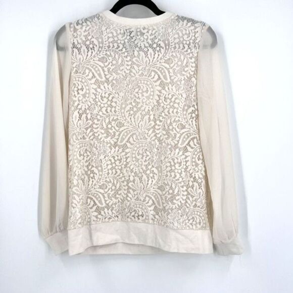 Loft Sequin & Dennis Basso Lace overlay sweatshirt Top XS Sweaters Pullover Gray - Picture 8 of 16